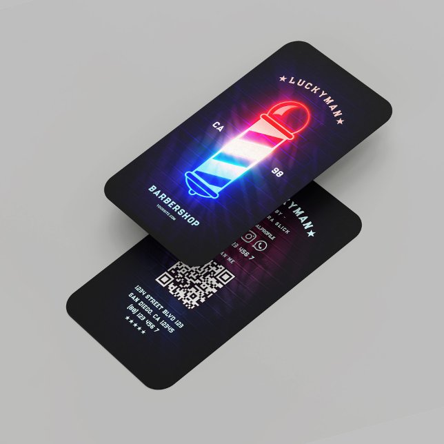 Modernes Barber Neon Barber's Pole Red White Blue Visitenkarte (Modern Barber Neon Barber's Pole Red White Blue Professional Barber Haircut Men Business Card
)