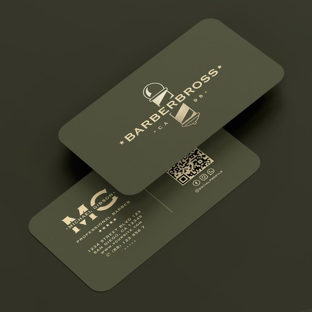 Modernes Barberglas-Pole-Army Green Gold Barbersho Visitenkarte (Modern Barber Pole Army Green Gold Barbershop Business Card
)