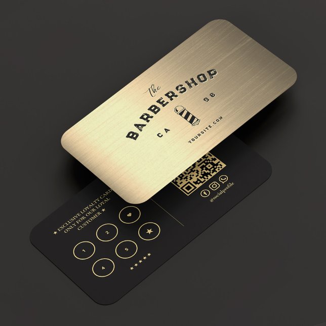 Modernes Barbershop Barber Imitats Gold Loyalität Visitenkarte (Modern Barbershop Barber Black Gold Loyalty Business Card
)