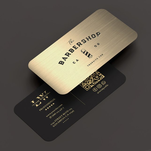 Modernes Barbershop Barber Pole Elegantes Schwarze Visitenkarte (Modern Barbershop Barber Pole Elegant Black Gold Business Card
)