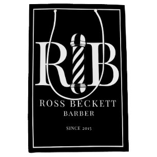 Modernes Barbershop Schwarz-weiße Geschenktasche Mittlere Geschenktüte