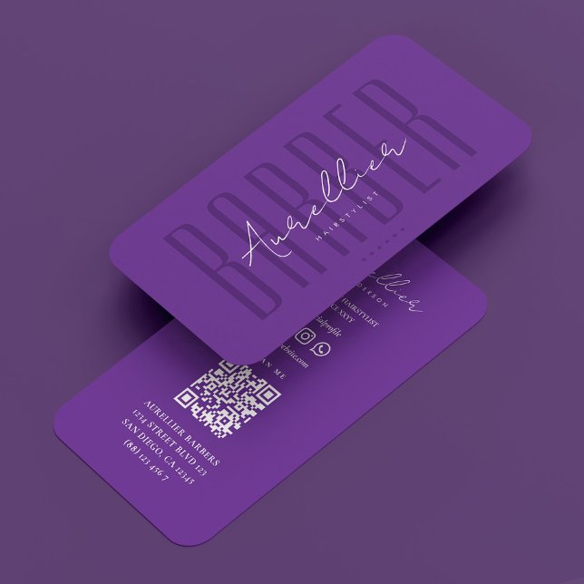 Modernes Barbershop Travel Barber Royal Lila Visitenkarte (Modern Barbershop Travel Barber Royal Purple Business Card
)
