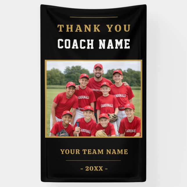 Modernes Baseball-Team-Foto Coach Danke Banner (Vertikal)