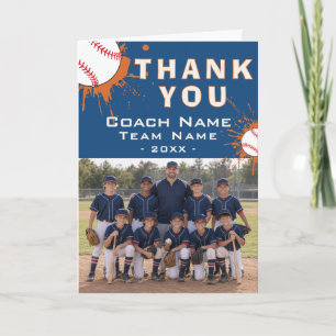 Modernes Baseball-Teamfoto Coach Dankeskarte