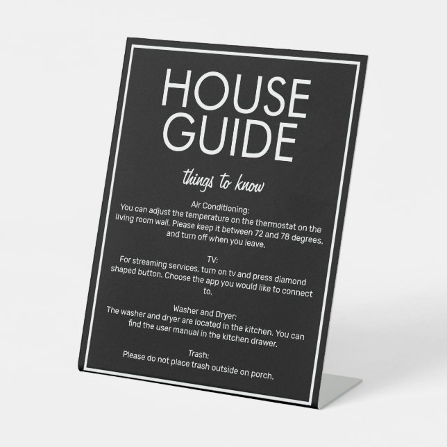 Modernes Basic Black House Guide Gästekarten Sockelschild (Vorderseite)
