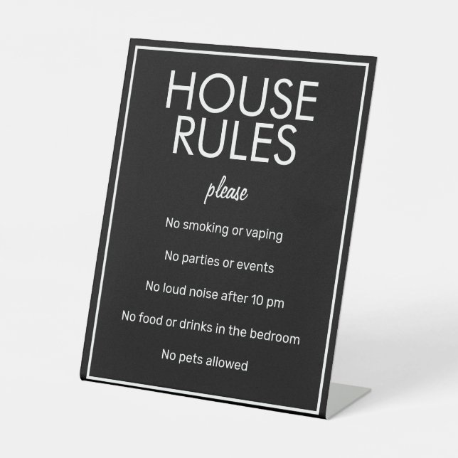Modernes Basic Black House Rules Guest Pedestal Si Sockelschild (Vorderseite)