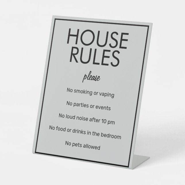 Modernes Basic Gray House Rules Guest Pedestal Sig Sockelschild (Vorderseite)