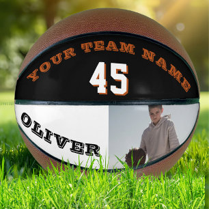 Modernes Basketball mit Teamname Nummer Foto