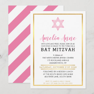 MODERNES BAT MITZVAH INVITE Goldener rosa jüdische Einladung