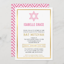 MODERNES BAT MITZVAH INVITE Goldener rosa jüdische