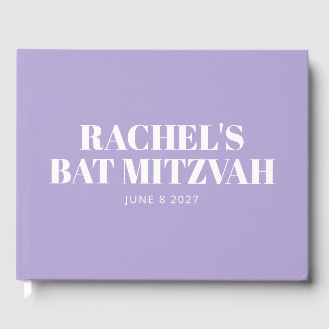 Modernes Bat Mitzvah Lavender Lila Personalisiert Gästebuch (Vorderseite)