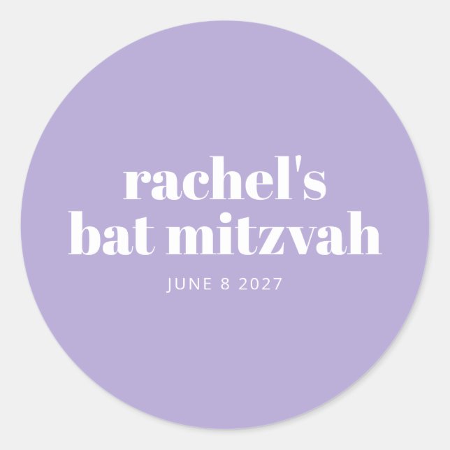 Modernes Bat Mitzvah Lavender Lila Personalisiert Runder Aufkleber (Vorderseite)