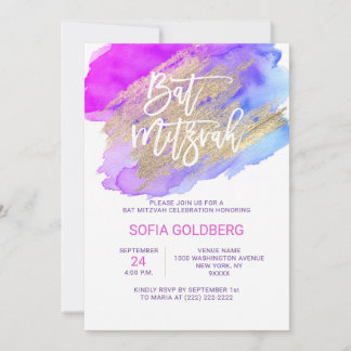 Modernes Bat Mitzvah Lila Blue Einladung