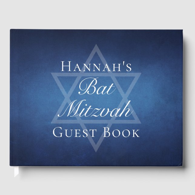 Modernes Bat Mitzvah Party Blue Star von David Cus Gästebuch (Vorderseite)