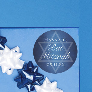 Modernes Bat Mitzvah Party Blue Star von David Cus Runder Aufkleber