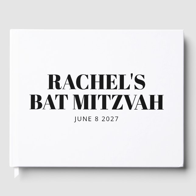 Modernes Bat Mitzvah Schwarz-Weiß Personalisiert Gästebuch (Vorderseite)