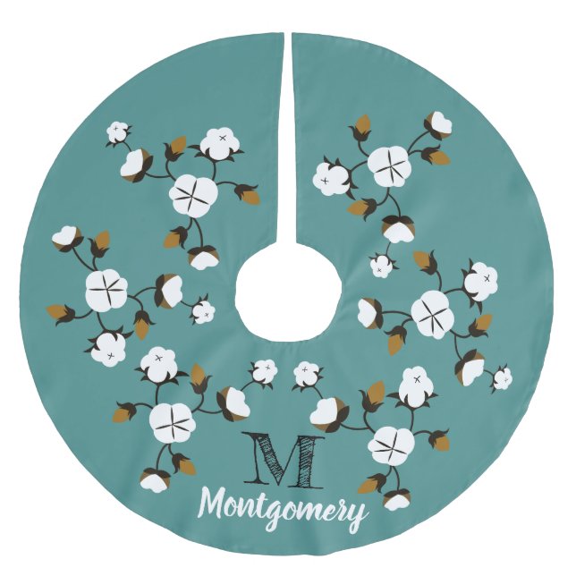 Modernes Bauernhaus Baumwolle Blume & Aquamarin Polyester Weihnachtsbaumdecke (Vorderseite)