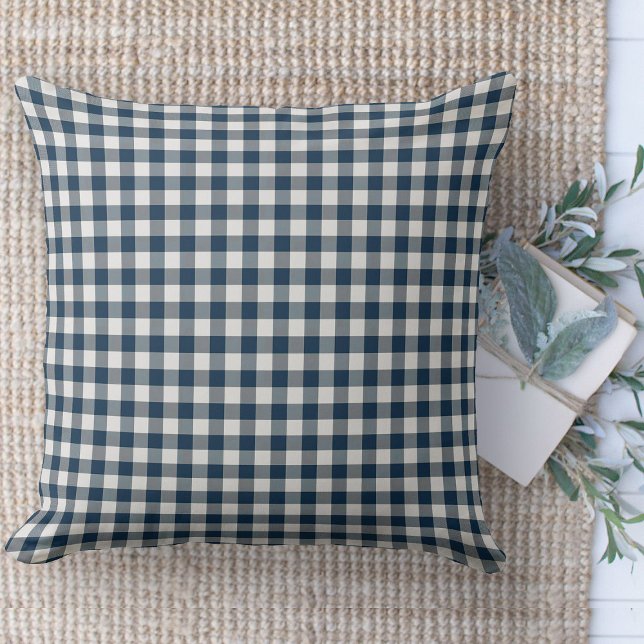 Modernes Bauernhaus Blau und Weiß Gingham Couch Kissen (Modern farmhouse throw pillow blue and white gingham plaid couch pillow )