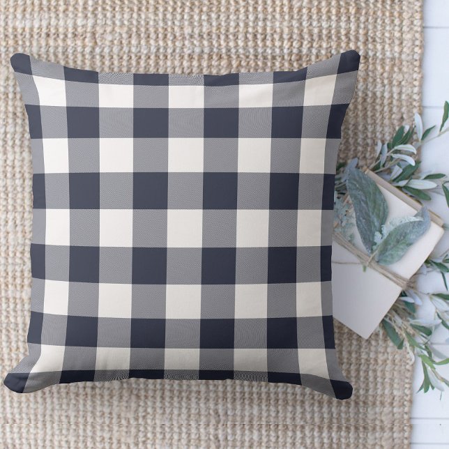 Modernes Bauernhaus Blue & White Buffalo Karierte  Kissen (Modern farmhouse throw pillow blue and white buffalo plaid couch pillow )