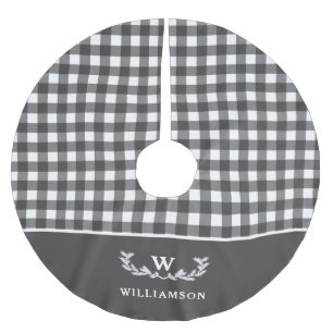 Modernes Bauernhaus Buffalo Kariert Monogram Name Polyester Weihnachtsbaumdecke