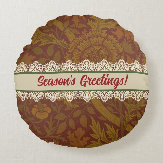 Modernes Bauernhaus Country William Morris Holiday Rundes Kissen (Vorderseite)