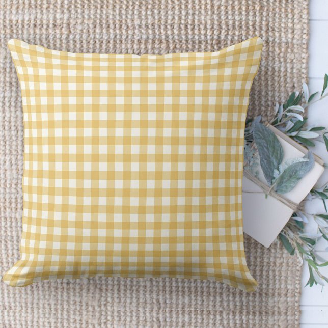 Modernes Bauernhaus Gelb & Weiß Gingham Kinderzimm Kissen (throw pillow farmhouse pillows country yellow and white gingham plaid throw pillow )