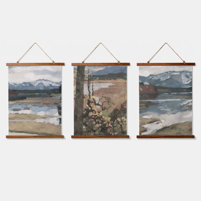 Modernes Bauernhaus Landschaft Kunst Wandteppich Mit Holzrahmen (Dreifach)