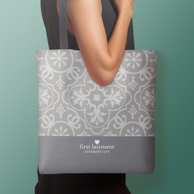 Modernes Bauernhaus-Muster mit Herz-Monogramm (Personalized tote bag - add your name or other text)
