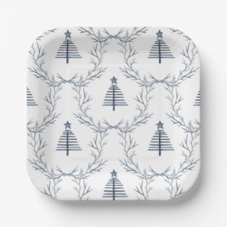 Modernes Bauernhaus Navy Blue Muster Weihnachten Pappteller