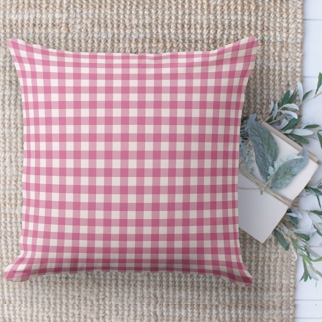 Modernes Bauernhaus Pink & White Gingham Kinderzim Kissen (throw pillow farmhouse pillows country pink and white gingham plaid throw pillow )