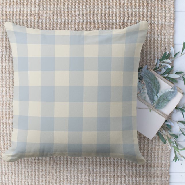 Modernes Bauernhaus Pulver Blue Buffalo Kariert Kissen (Modern farmhouse throw pillow powder blue and beige buffalo plaid couch pillow )