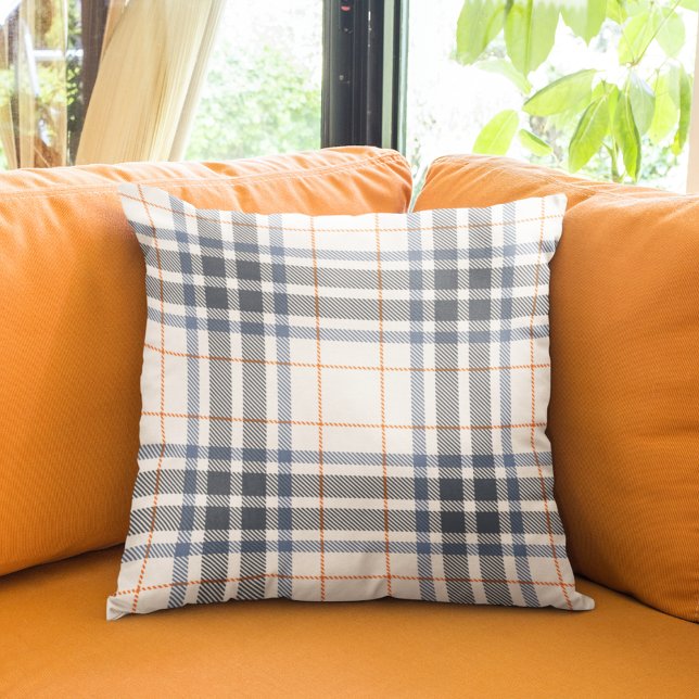 Modernes Bauernhaus Rustic Blue Orange Tartan Kari Kissen (Von Creator hochgeladen)