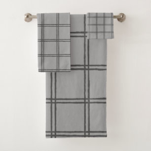 Modernes Bauernhaus Rustic Grau Karierte Lines Badhandtuch Set