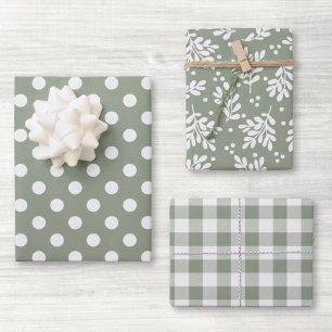 Modernes Bauernhaus Sage Green Holiday Geschenk Geschenkpapier Set