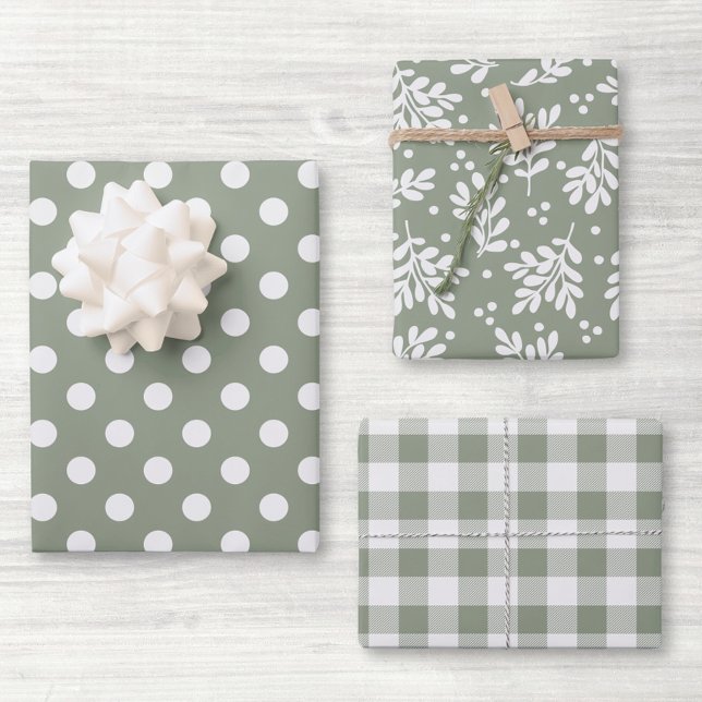Modernes Bauernhaus Sage Green Holiday Geschenk Geschenkpapier Set (Von Creator hochgeladen)