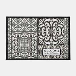 Modernes Bauernhaus Schwarz-Weiß-Familie Aquarell Fußmatte