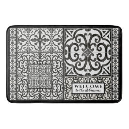 Modernes Bauernhaus Willkommen Schwarz und Weiß Fa Badematte