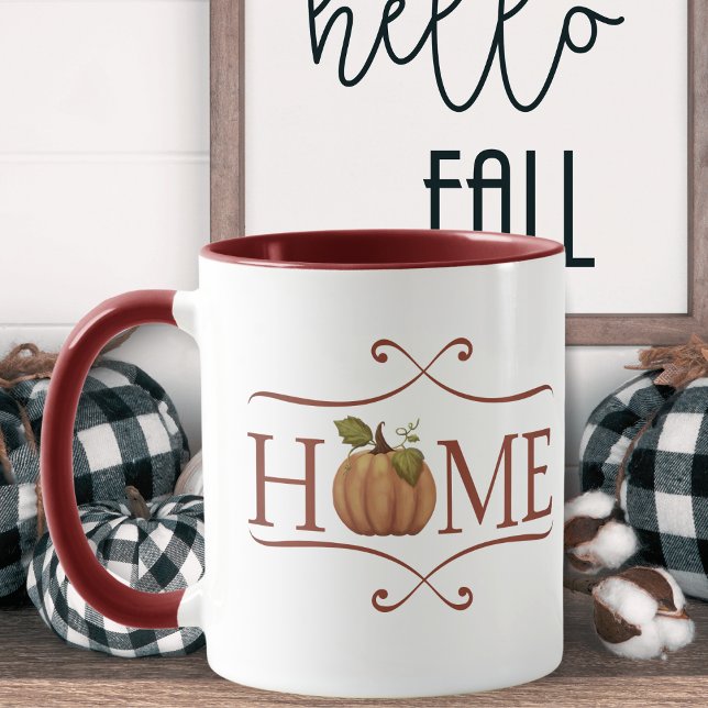 Modernes Bauernhaus "Zuhause" Gemütlich Herbst Tasse (HOME rustic coffee mug with a pumpkin for the O in HOME.)