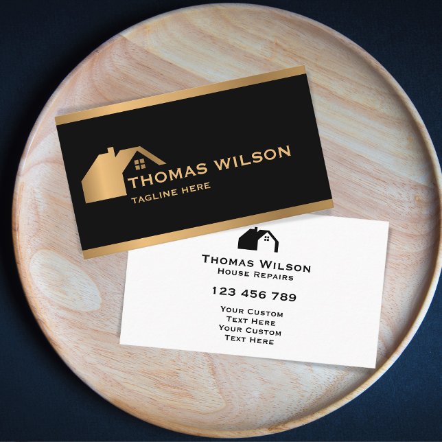 Modernes Bauhandyman Carpenter Roof Gold Visitenkarte (modern gold house repair logo)