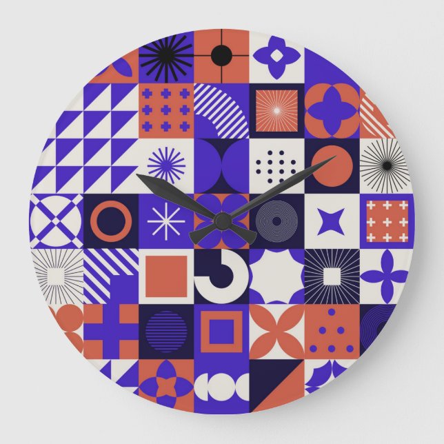 Modernes Bauhaus: Bold Geometric Pattern. Große Wanduhr (Vorderseite)