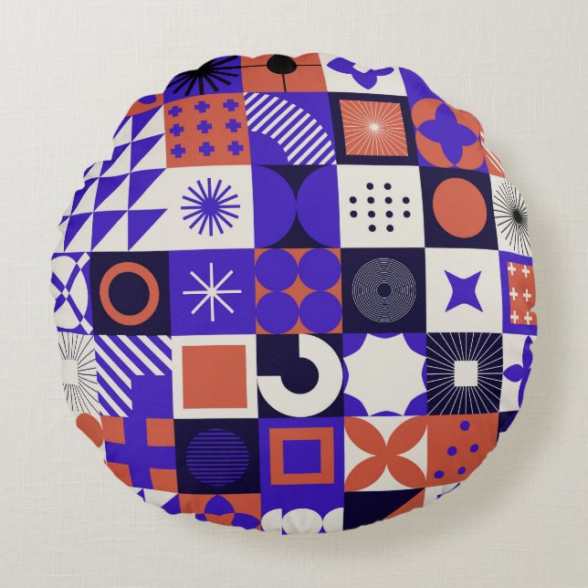 Modernes Bauhaus: Bold Geometric Pattern. Rundes Kissen (Vorderseite)