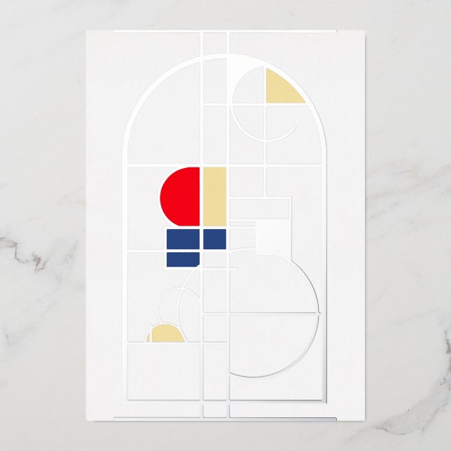 Modernes Bauhaus, Leder, Silber, Folieneinladung (Vorderseite)