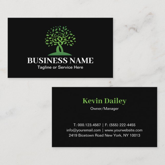 Modernes Baum-Logo Green Garden Services Visitenkarte (Vorne/Hinten)