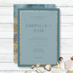 Modernes Beach Abstrakt Aquamarin & Gold Hochzeit Einladung<br><div class="desc">Dieses Design verfügt über einen abstrakten, blauen und goldenen Strand und Wasser zurück, mit einer soliden aquamarinen Front und Imitate Gold Glitzer gerahmten Textbereich. Das Hotel ist modern und einzigartig und eignet sich ideal für eine Hochzeit am Strand oder am Wasser. Es wurde von Simply Farmhouse Press erschaffen und ist...</div>