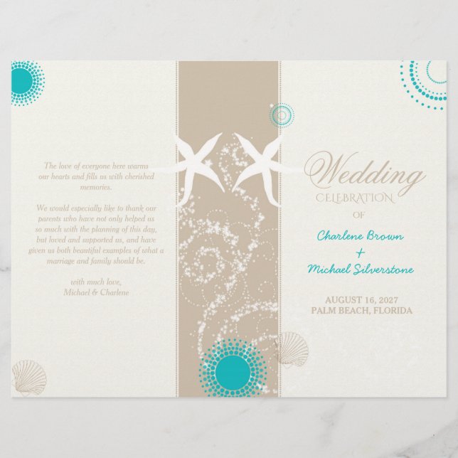Modernes Beach Wedding Celebration Bi Fold Program (Vorderseite)