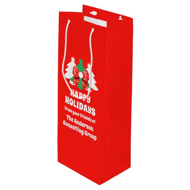 Modernes, bearbeitbares Business Happy Holidays Co Geschenktüte Für Weinflaschen (Vorderseite Schrägansicht)