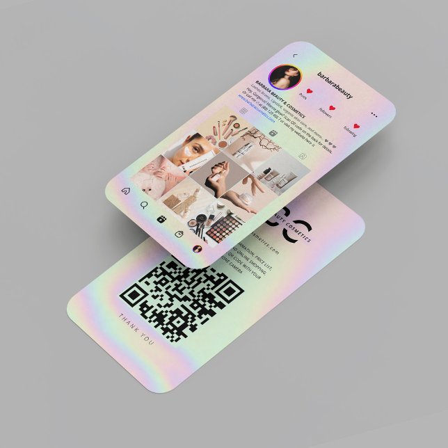Modernes Beauty Kosmetik holografisches Instagram  Visitenkarte (Modern Beauty Cosmetics holographic Instagram Grid Business Card
)