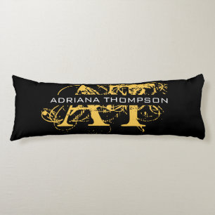 Modernes, bedrücktes Schwarz/Gold-Mit Monogramm Seitenschläferkissen