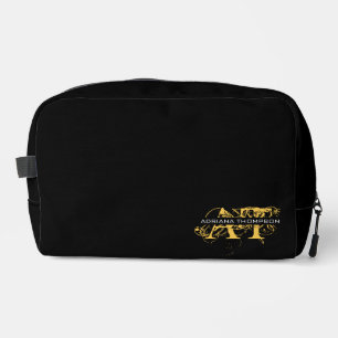 Modernes, bedrücktes Schwarz/Gold-Mit Monogramm Waschbeutel