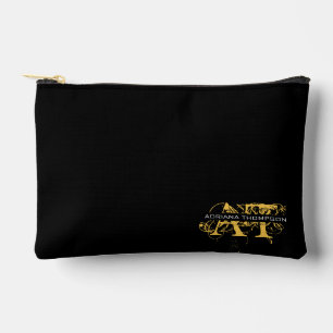 Modernes, bedrücktes Schwarz/Gold-Mit Monogramm Zubehörtasche